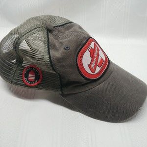 Red Stripe Trucker Hat Logo Hook And Loop Mesh Adjustable One Size